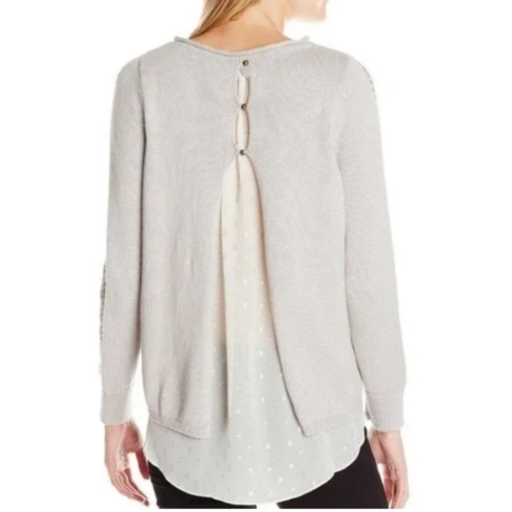 LUCKY BRAND Split Open Back Sweater Sheer Layered Knit Metallic Shimmer Boho S M